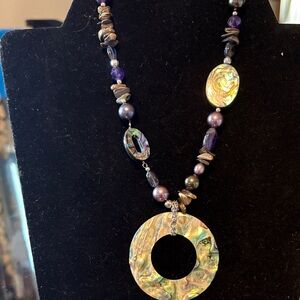 Elegant Abalone Amethyst Purple Beaded Necklace